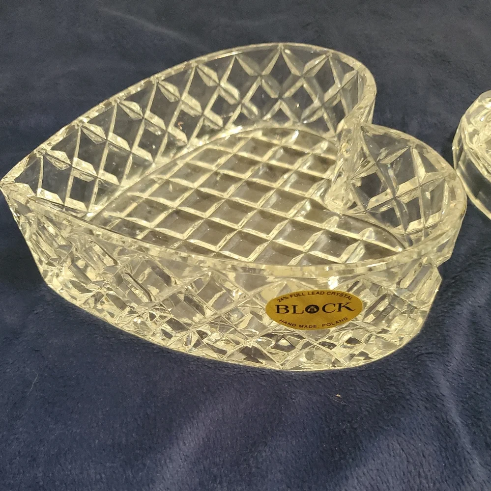 NWT Block Pegasus 24% Lead Czech Crystal Heart Trinket Jewelry Box w/ Lid